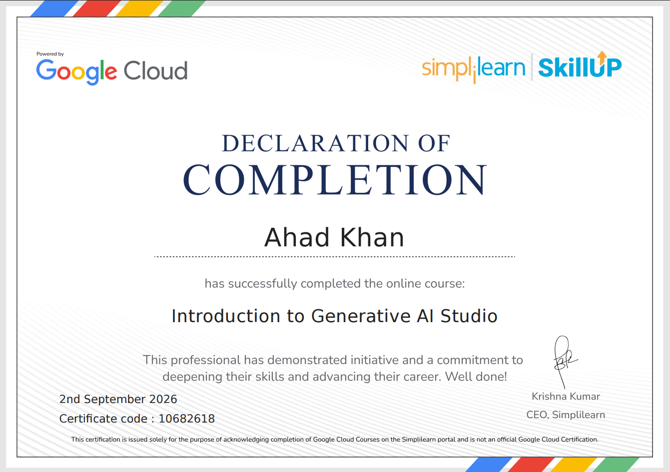 Featured certificate: Introduction to Generative AI Studio